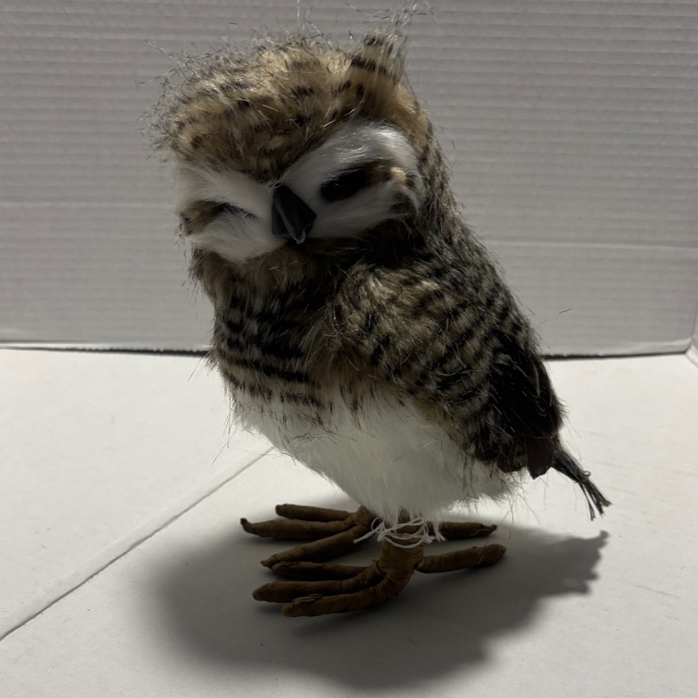 9 in Plush Owl Brown and White Faux fur real feathers